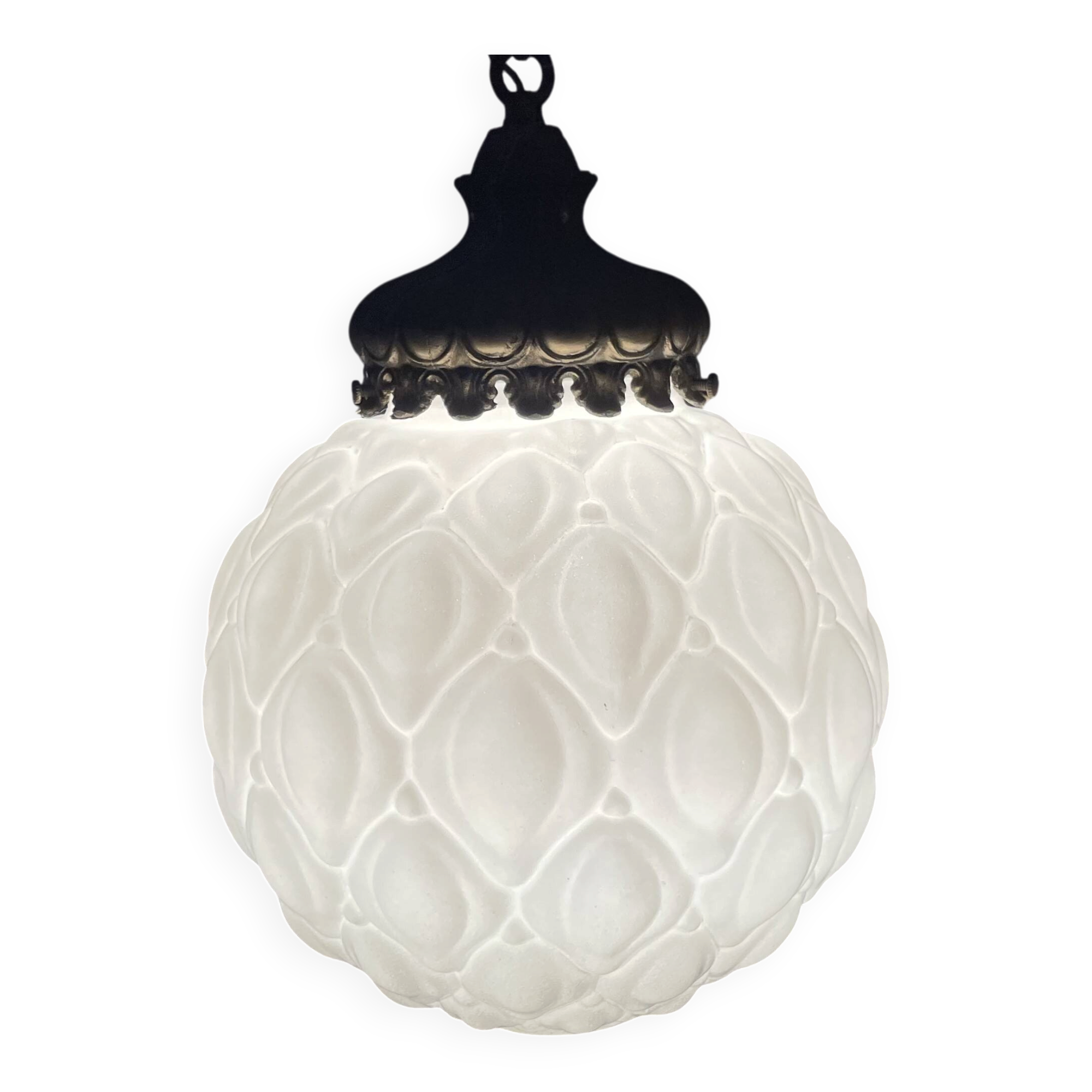 Lampe suspendue en verre blanc de style Régence
