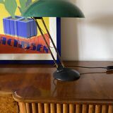 Lampe de table vintage verte et laiton, Italie 1960