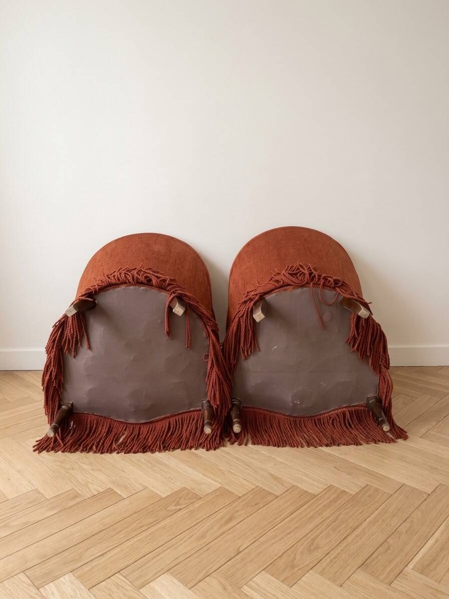 Pair of vintage toad chairs in rust fabric