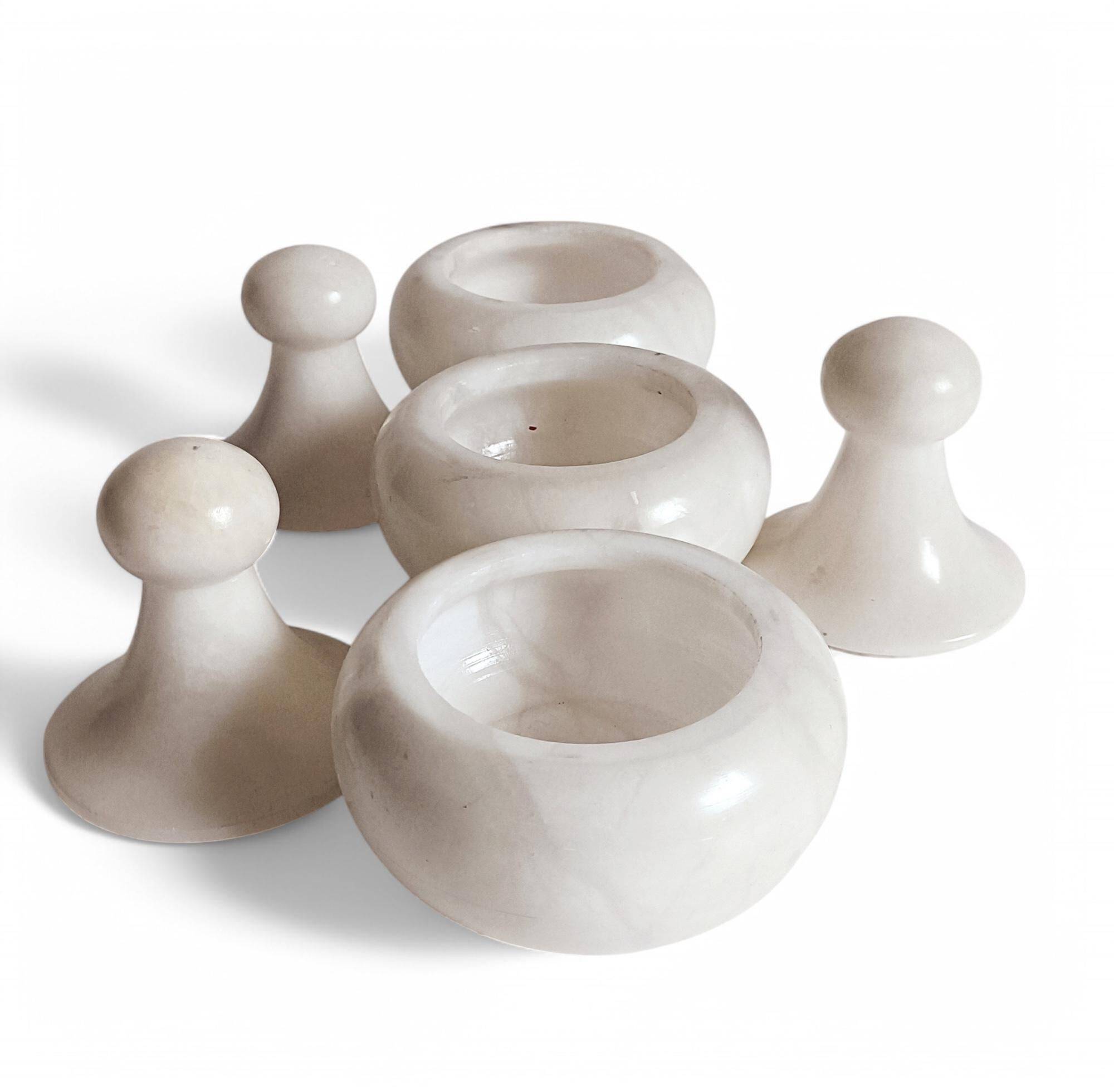 Art Deco Alabaster Set of Three Lidded Urns, Hand-Carved in Spain