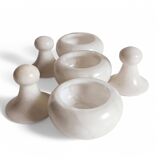 Art Deco Alabaster Set of Three Lidded Urns, Hand-Carved in Spain