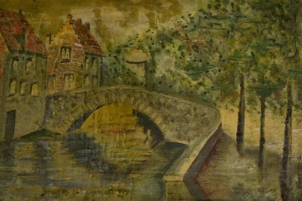 Oil painting popular art Bruges 20th century 1960