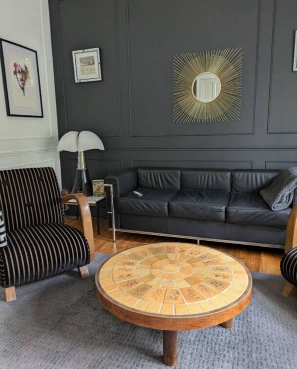 rare table basse ''ronde'' Vallauris par Raymonde Leduc.