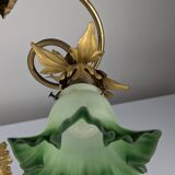 Art Nouveau Chestnut Leaf and Green Glass Sconce, 1900s