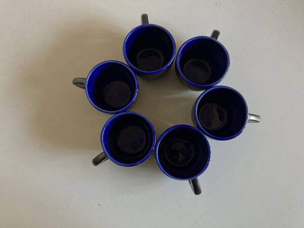 Set de 6 tasses de potier mid century en terre vernissée, 1960