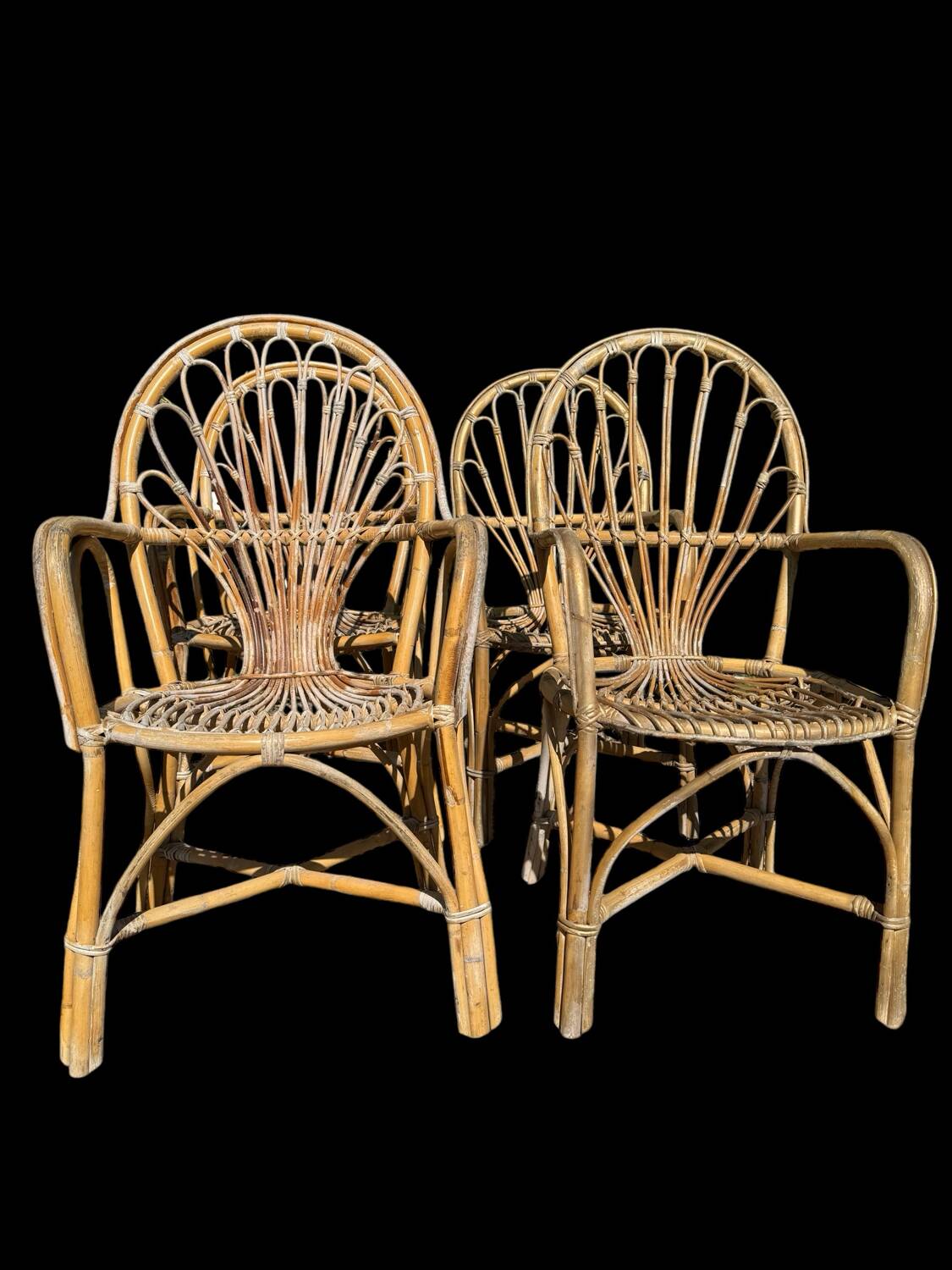 Rattan armchairs from the 70s France, set of 4