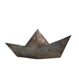 Modern silver-plated paper boat sculpture, Paola C. Aldo Cibic Italy 1980