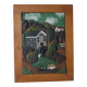 Tableau Art Naïf en bois artisanal cadre de décoration pour enfant garçon paysage de montagne
