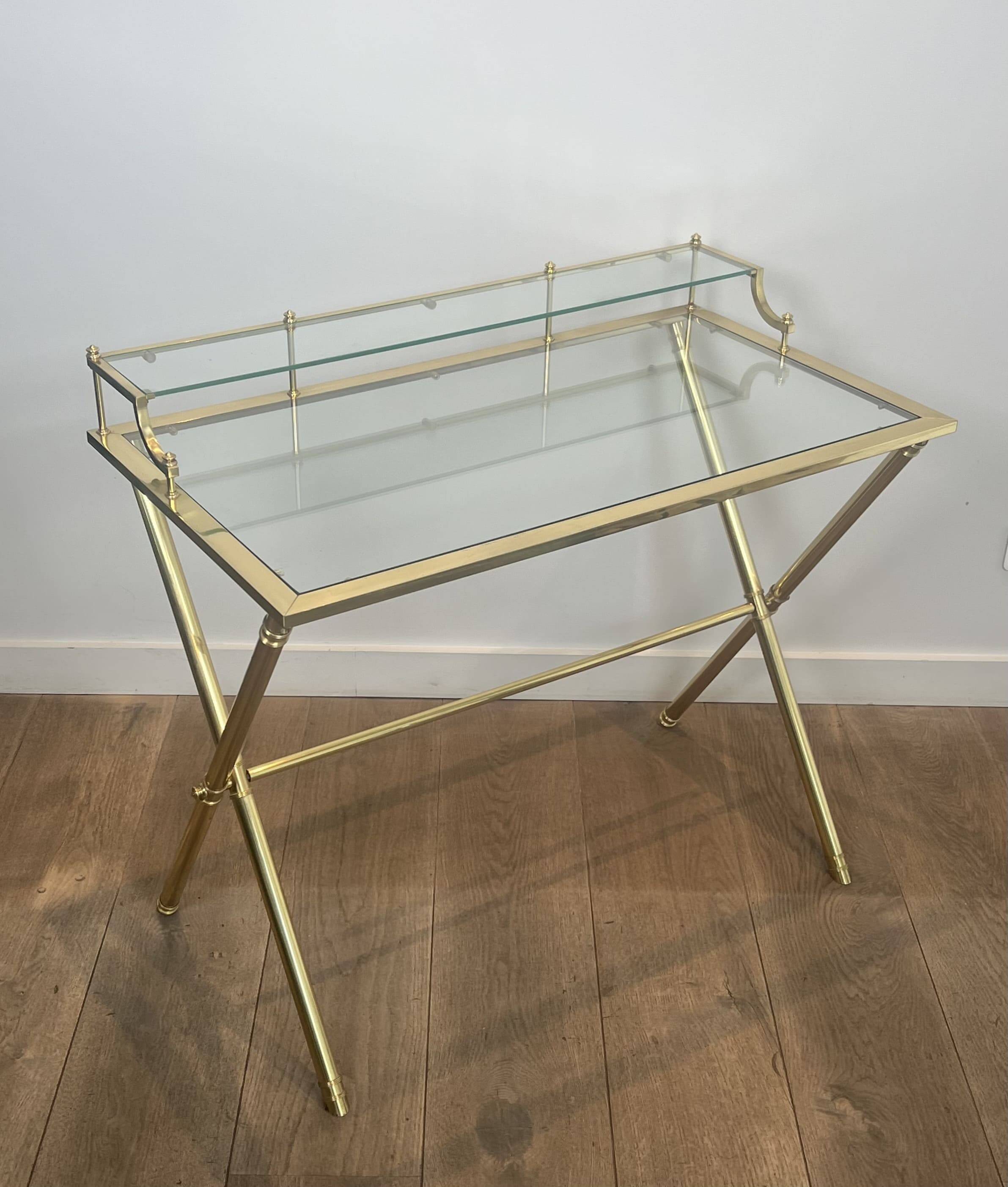 Neoclassical Gradine Desk in Brass and Glass, Attributed to the Mai