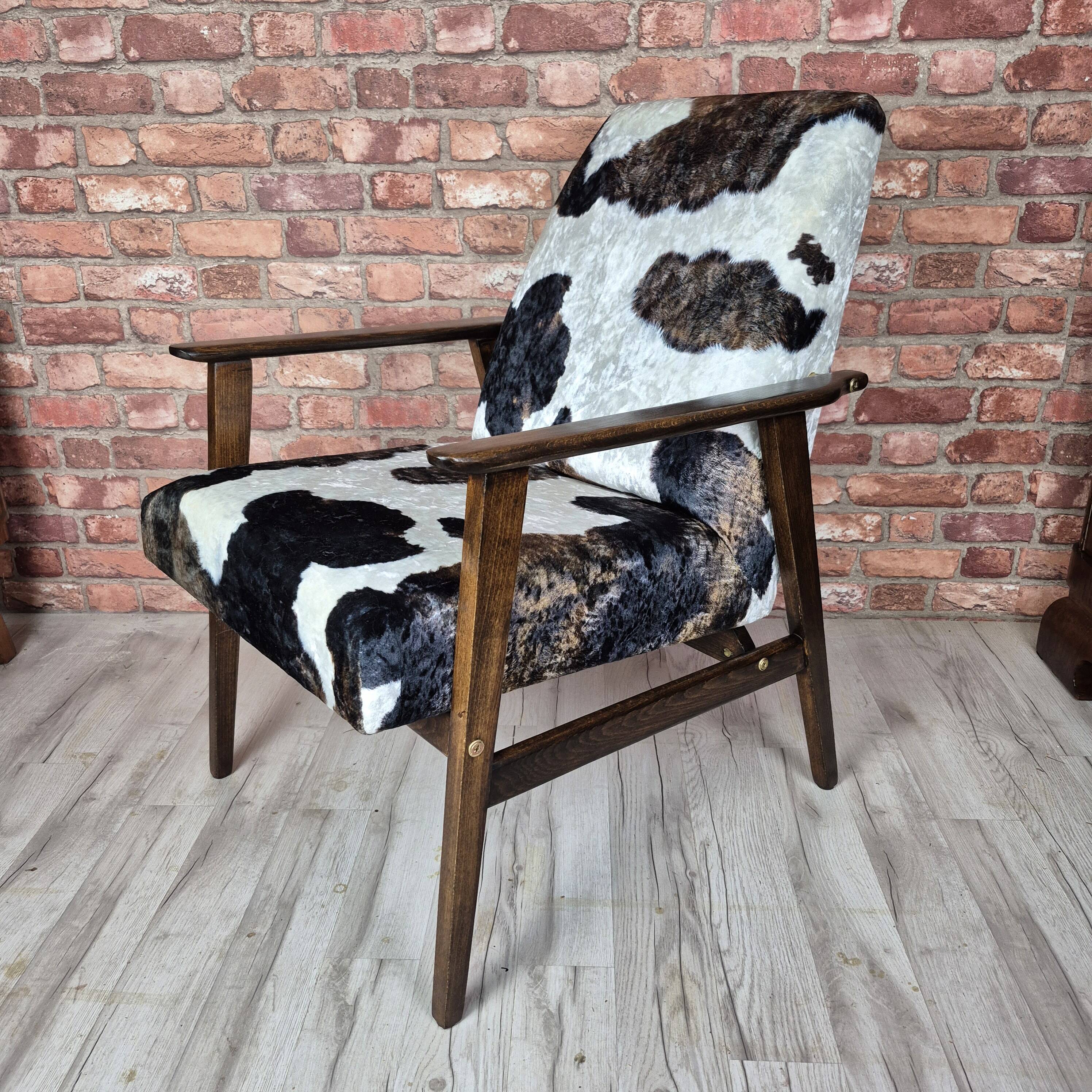 Restored Mid Century Armchair Type 300-227 Cowhide Velour 1970s