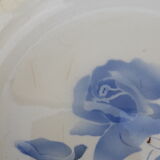 Hollow round dish in sarreguemines blue pink style diam 26.5 cm