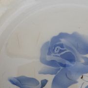Hollow round dish in sarreguemines blue pink style diam 26.5 cm