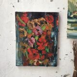 Toile huile ancienne fleurs