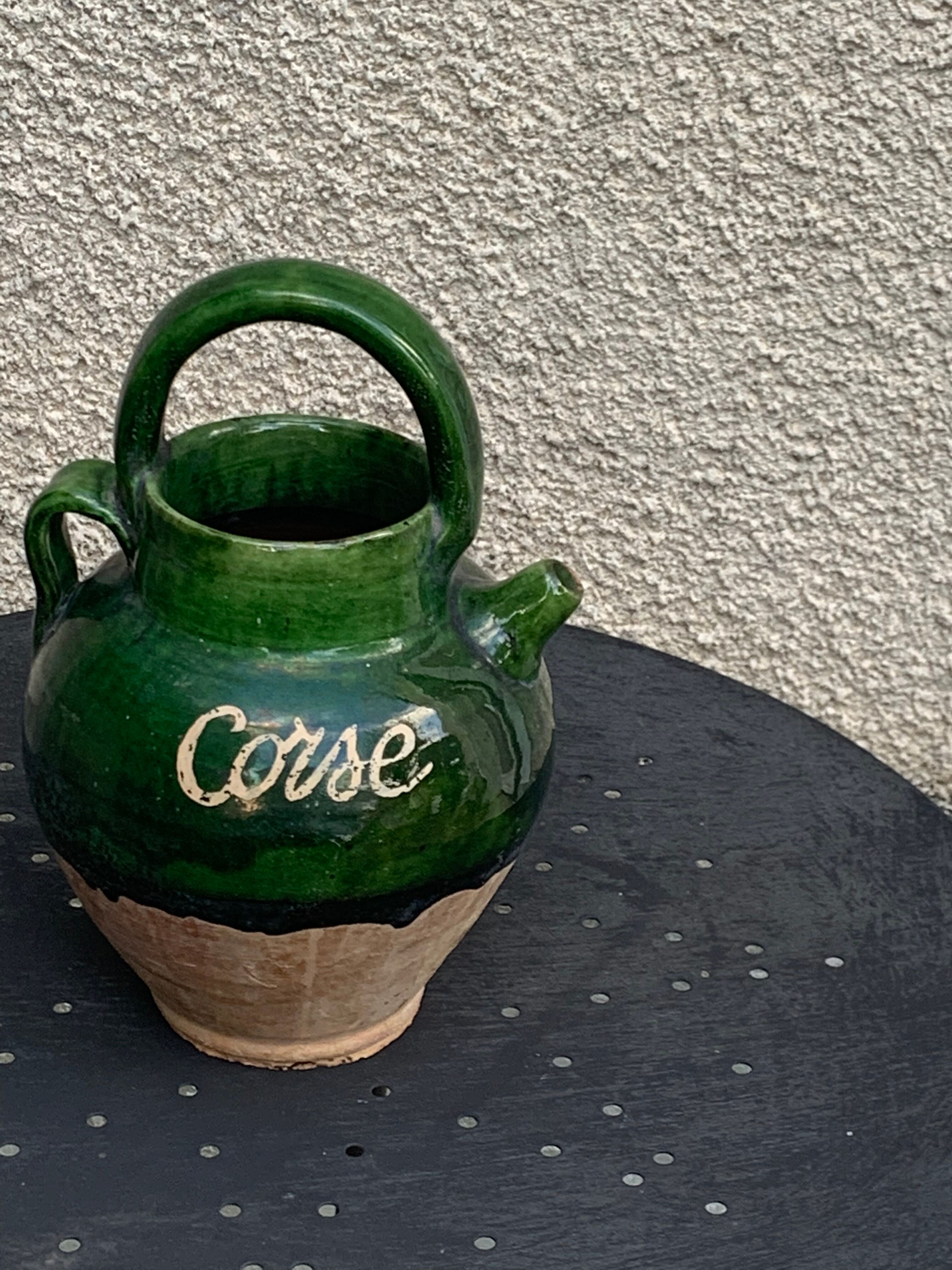 Ancient gargoulette in Corsican green glazed earth