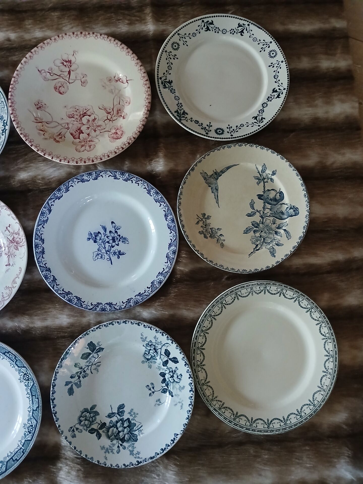 20 mismatched antique flat plates in ironstone