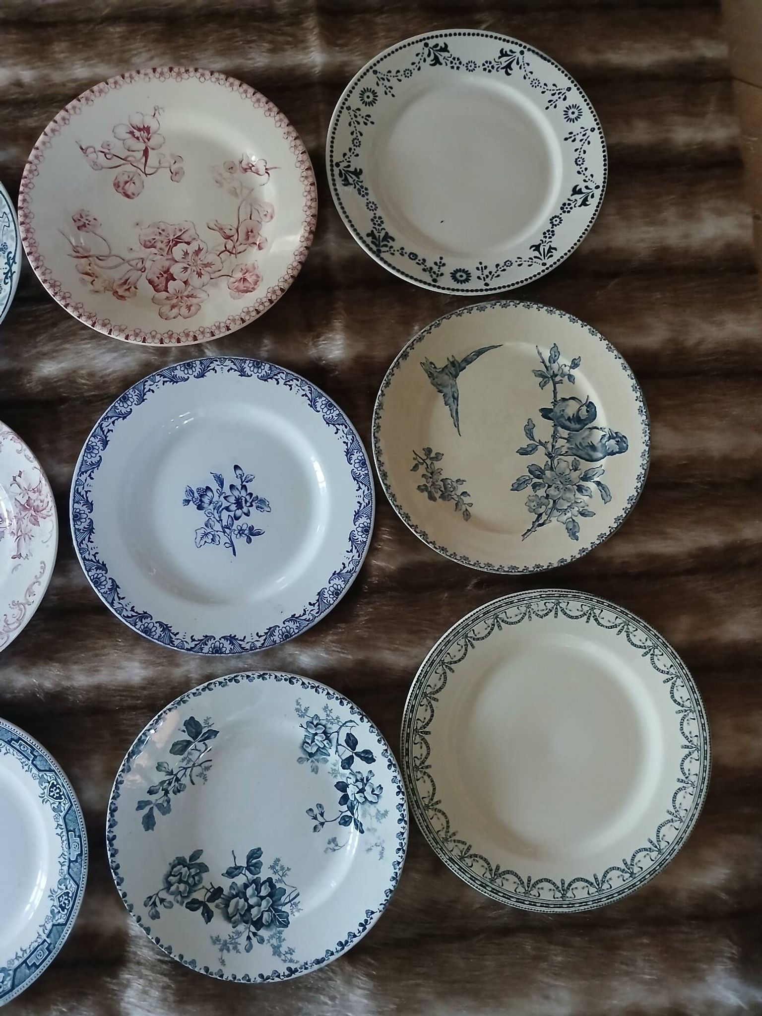 20 mismatched antique flat plates in ironstone