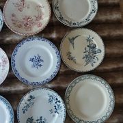 20 mismatched antique flat plates in ironstone