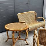 Vintage rattan garden furniture – complete set with sofa and armchairs.