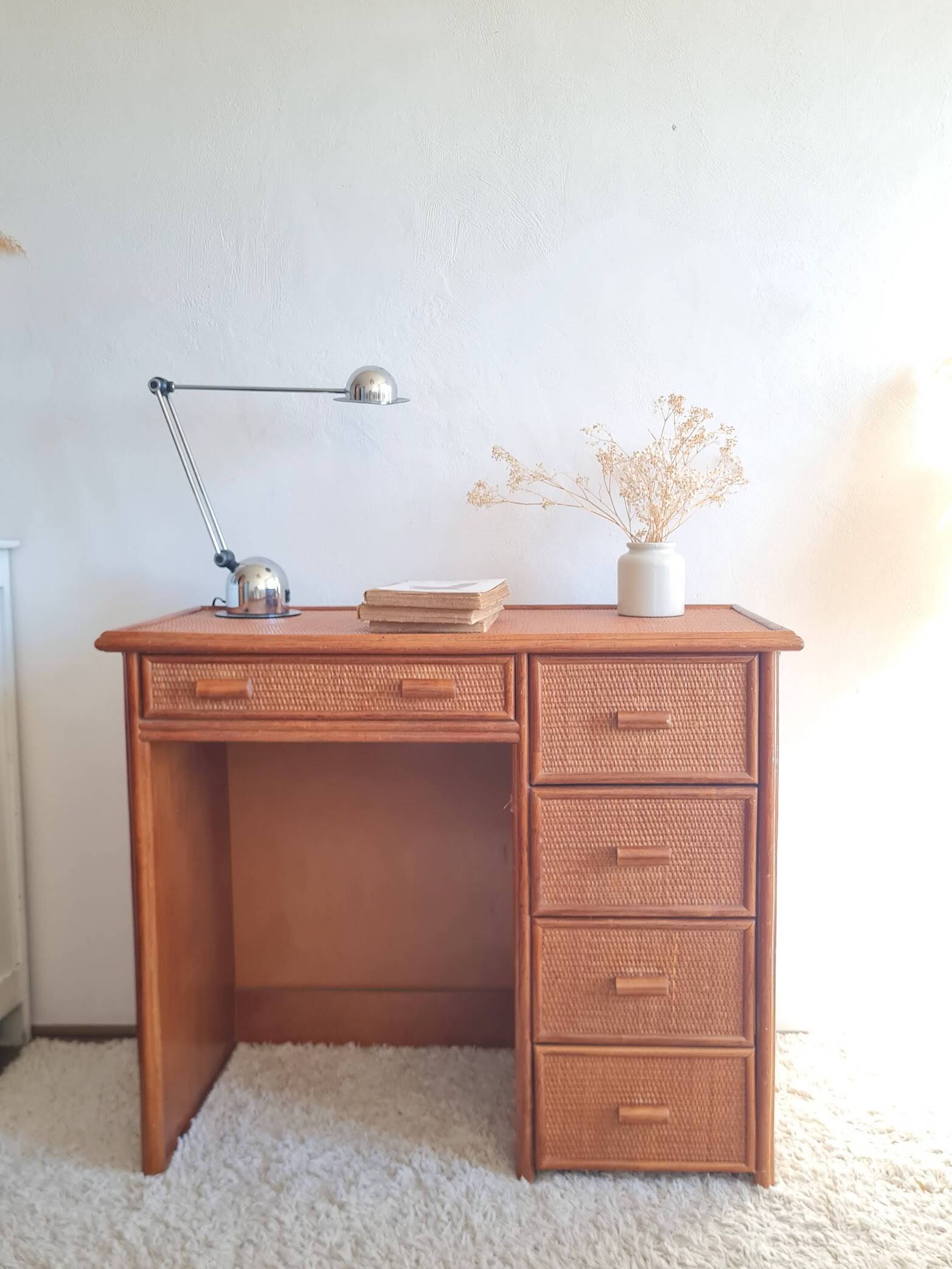 Vintage rattan desk from the 1970s.