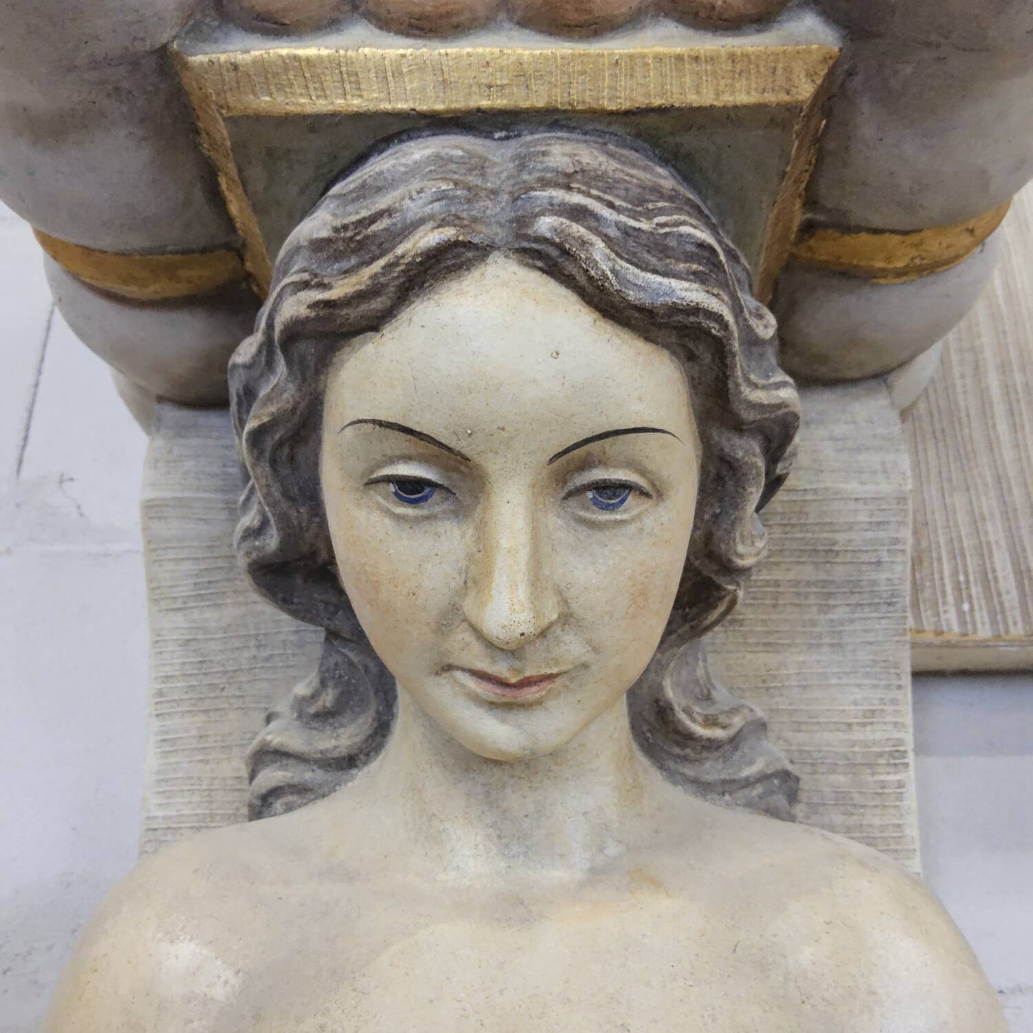 Neoclassical plaster fireplace with caryatids (nude women)