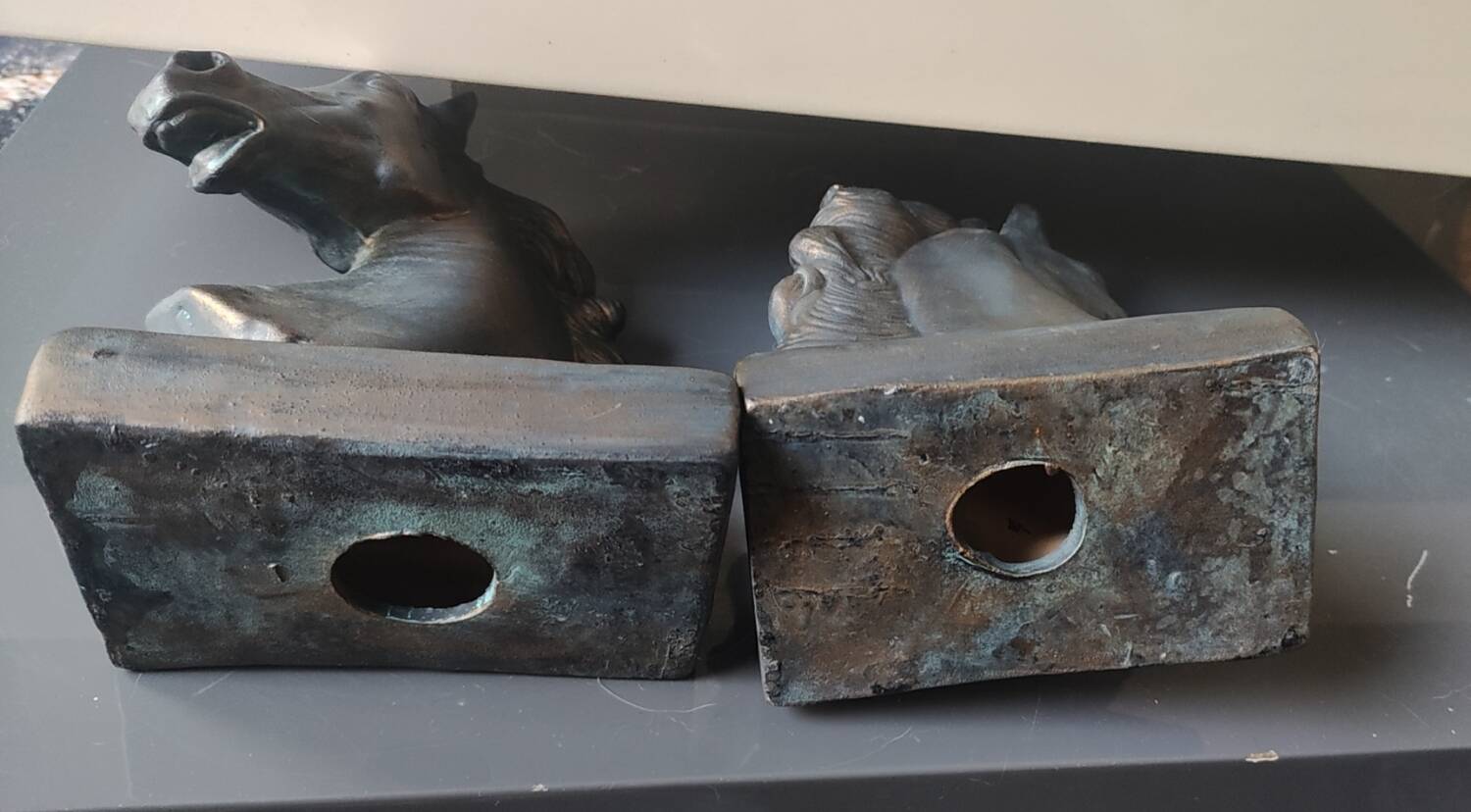 Pair of Horse Bookends with Flaming Manes. Ceramic.