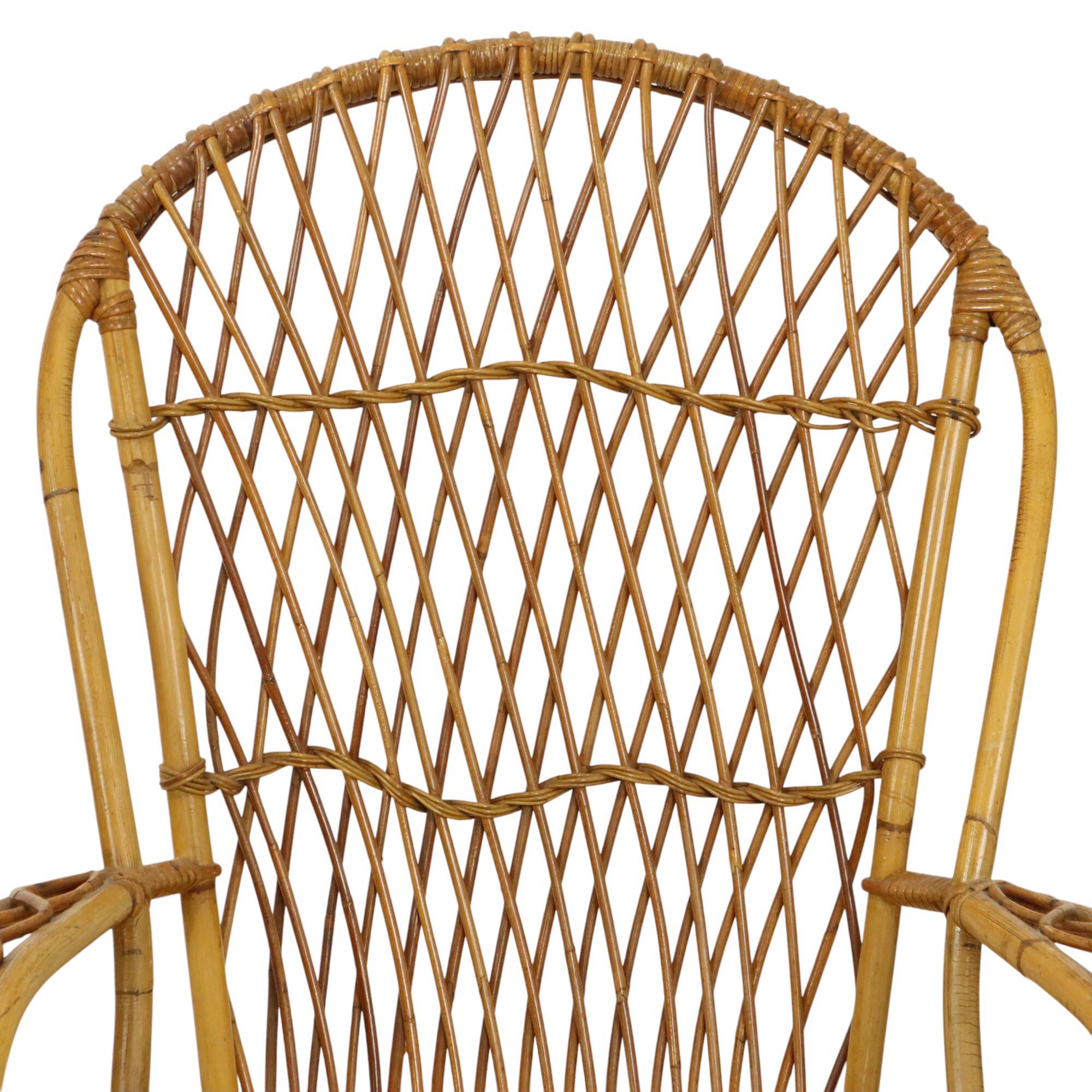 Vintage Set Rattan Chairs Armchairs Table Boho Design Sixties
