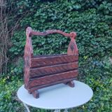 Brutalist pine magazine holder 1970