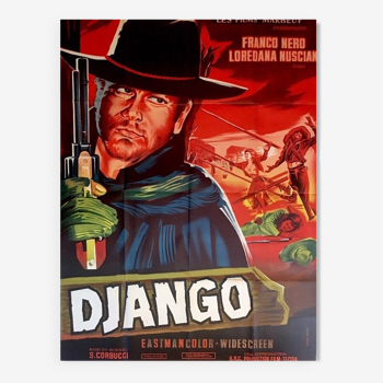 Displays old original movie Django Franco Nero
