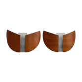 Paire d'appliques vintage bois thermoformé et verre sablé, France, 1980