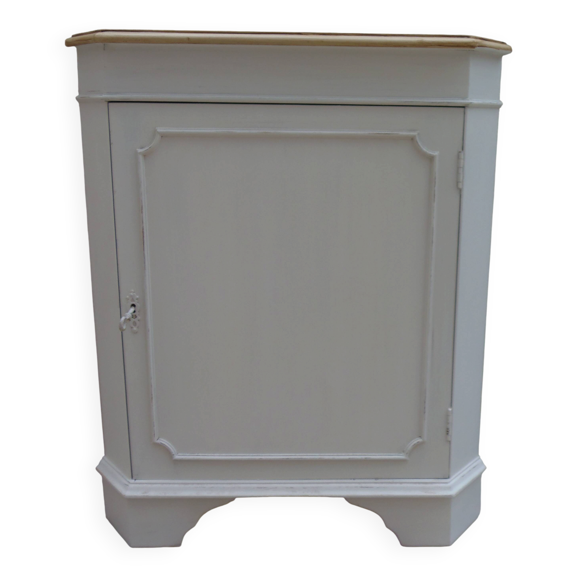 Vintage English furniture in pearl grey, wooden top.