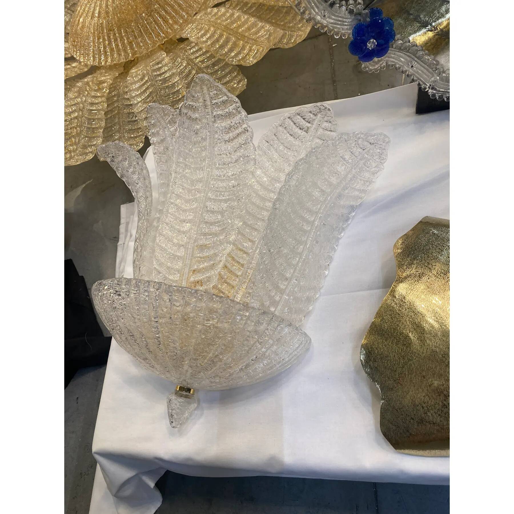 Pair of Murano Glass Tronchi Wall Sconces in Transparent Gold