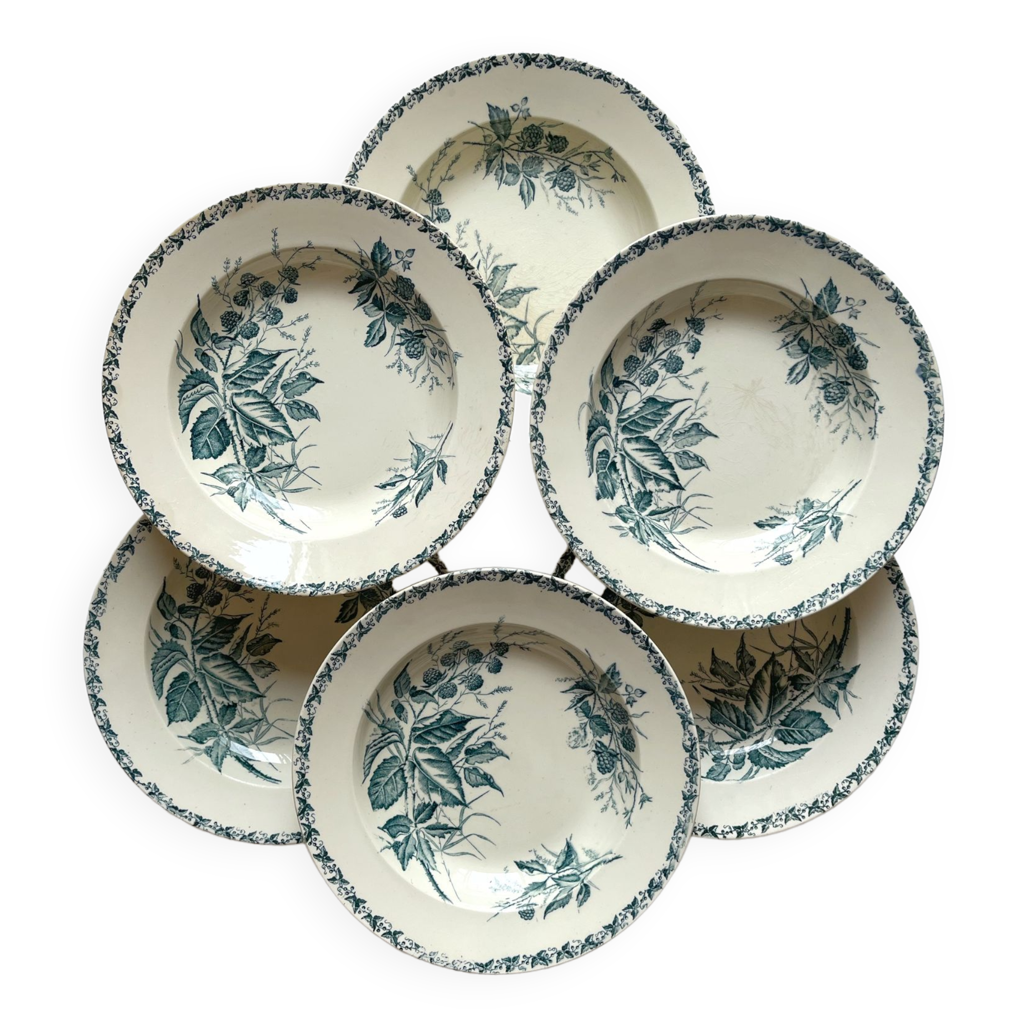 6 hollow plates in blackberry iron earth, Badonviller circa 1900