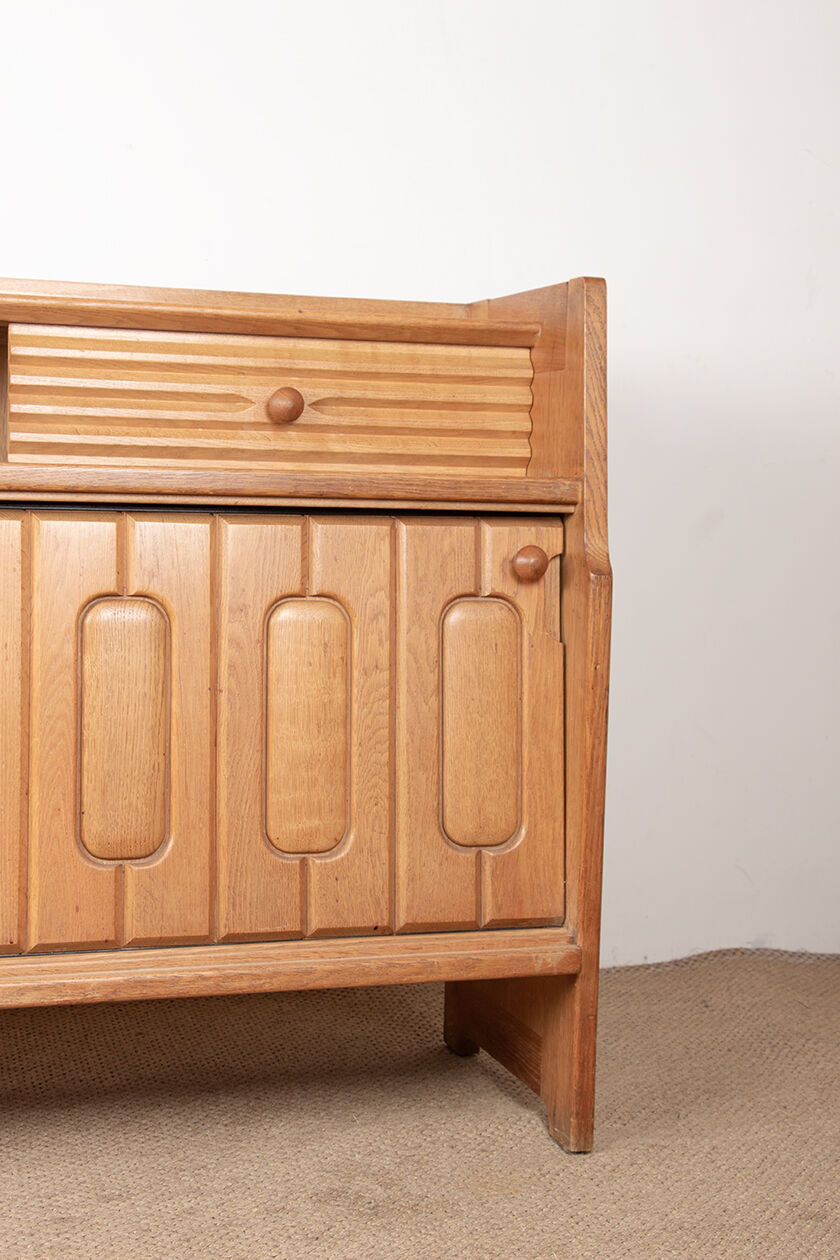 Large sideboard in Oak and Danikowski ceramics, Guillerme and Chambron.