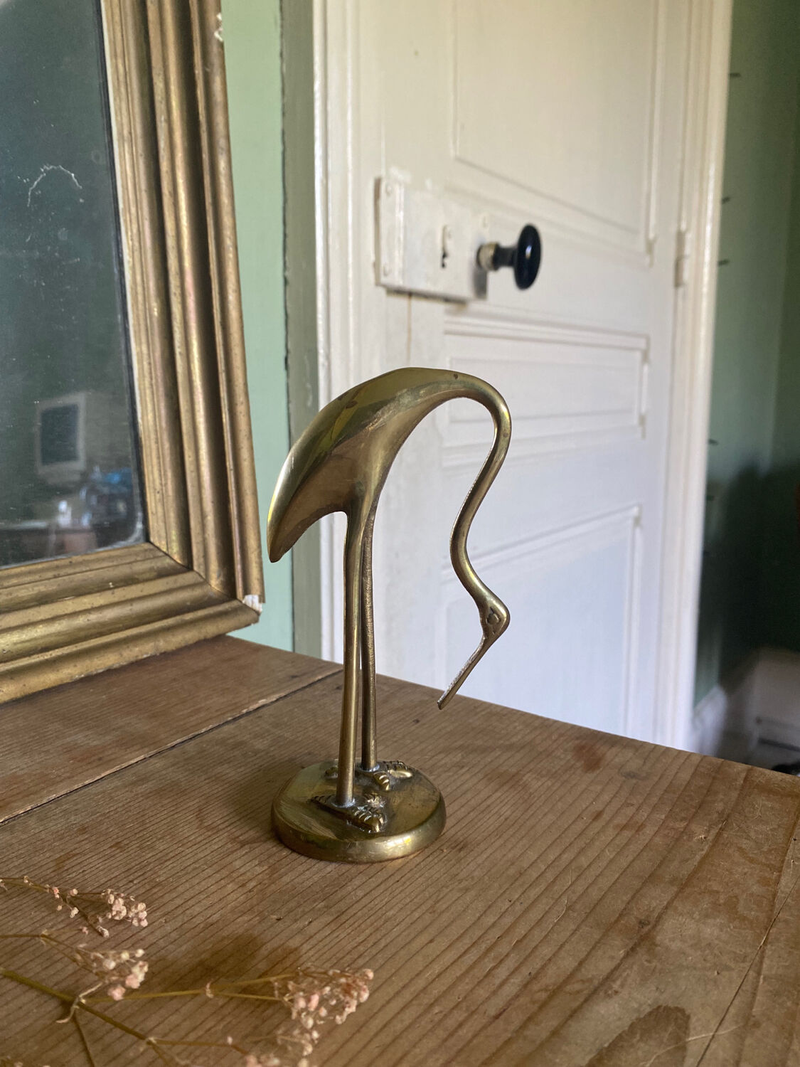 Vintage Brass Crane Bird