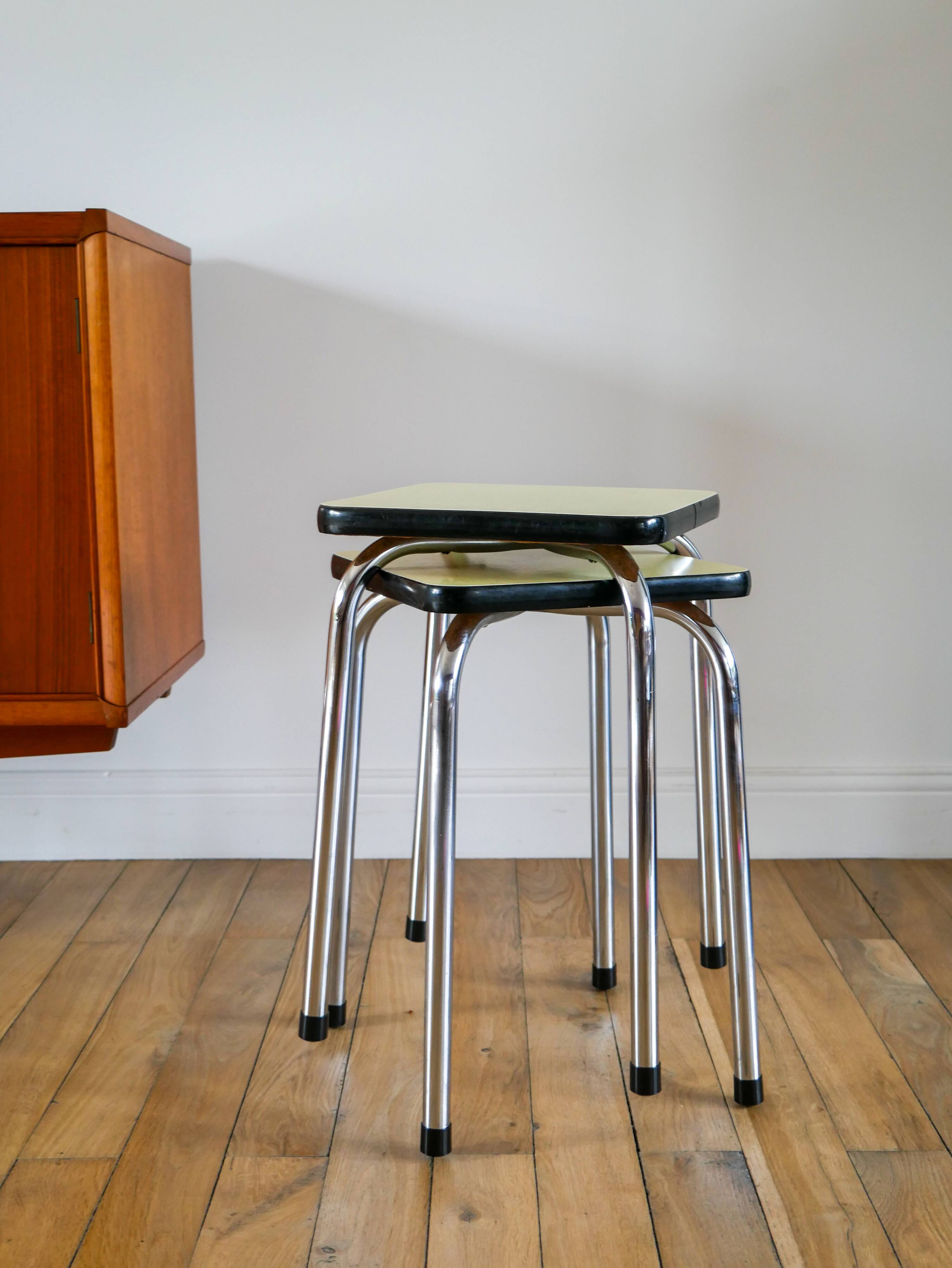 Pair of yellow formica stools, 1970