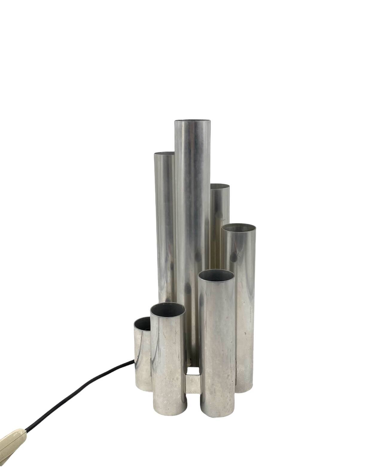 Hollywood regency 6 lights metal table lamp, Sciolari, Italy 1970s