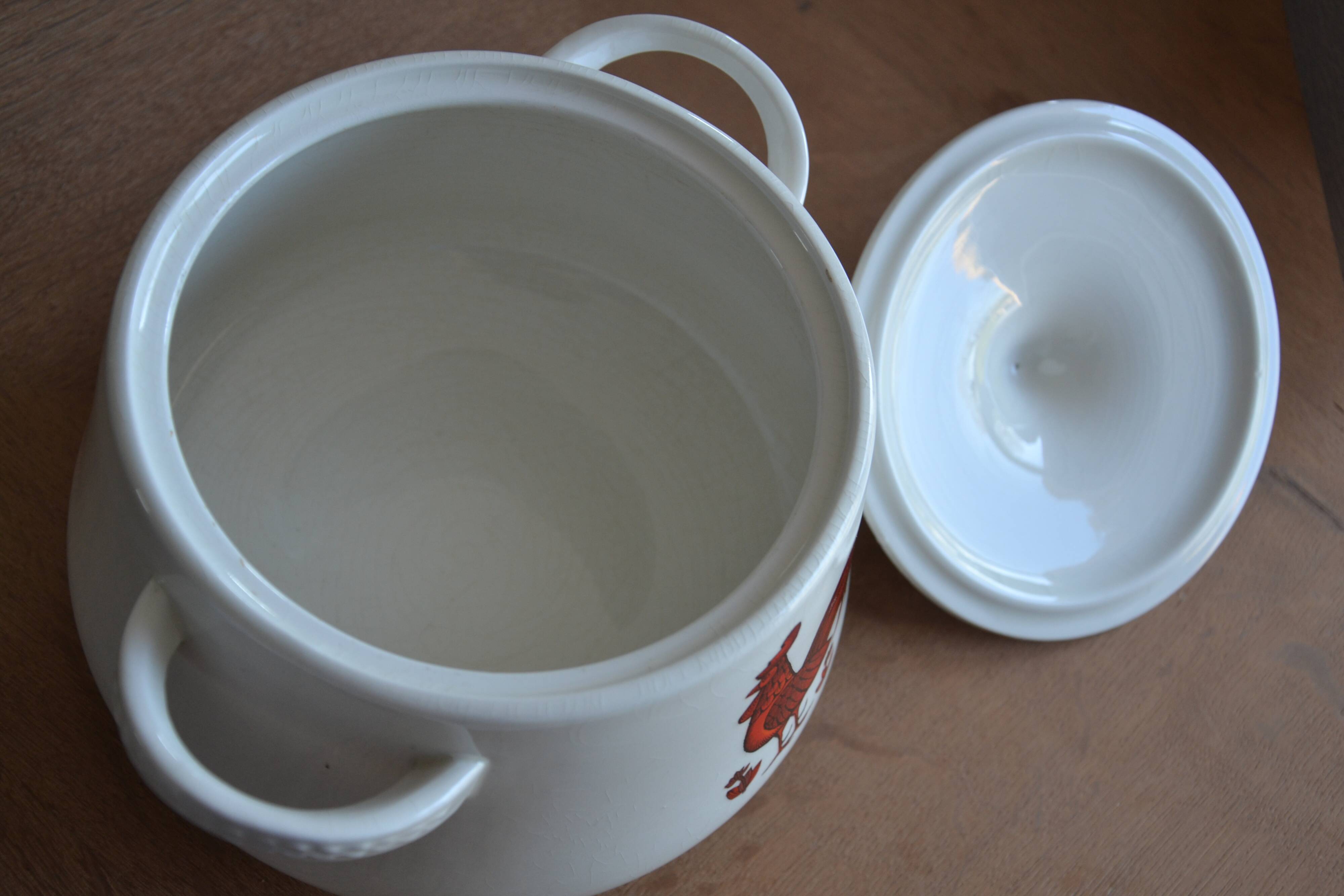Earthenware soup tureen with rooster design