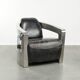Vintage aviator design armchair in cowhide leather with aluminium