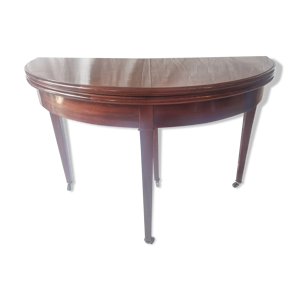 table de jeu en acajou et placage d'acajou, console demi lune roulante ou table ronde.