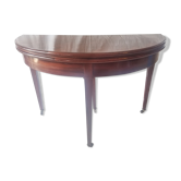 Table de jeu en acajou et placage d'acajou, console demi lune roulante ou table ronde.