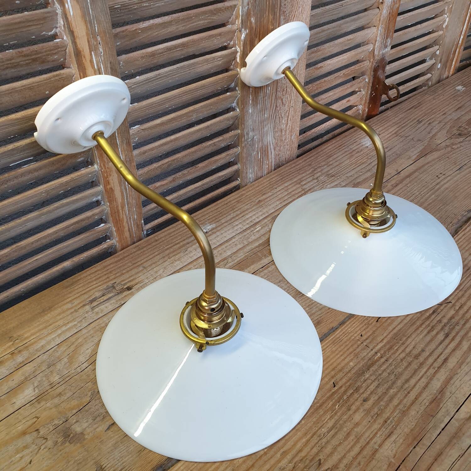 White opaline swan neck wall lights