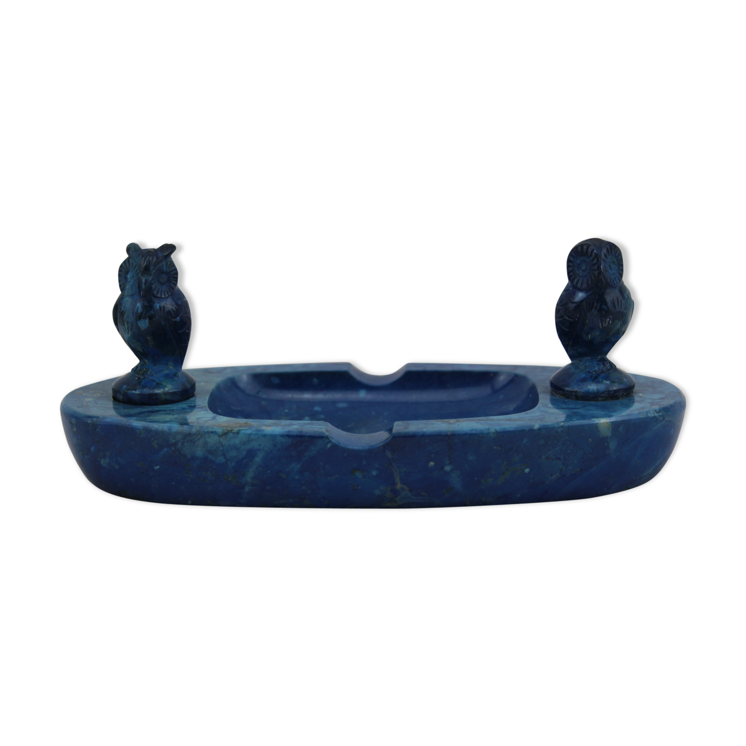 Ashtray in lapis lazuli, cut and polished, OWL/owl, stone