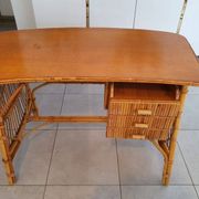 Rattan and bamboo desk with chair - Audoux Minet style from the 1970s.
