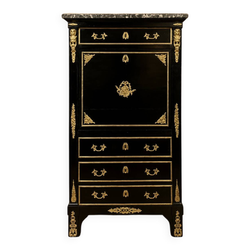 Secretary with a black lacquered drop-leaf and gilded bronzes – Boulle style