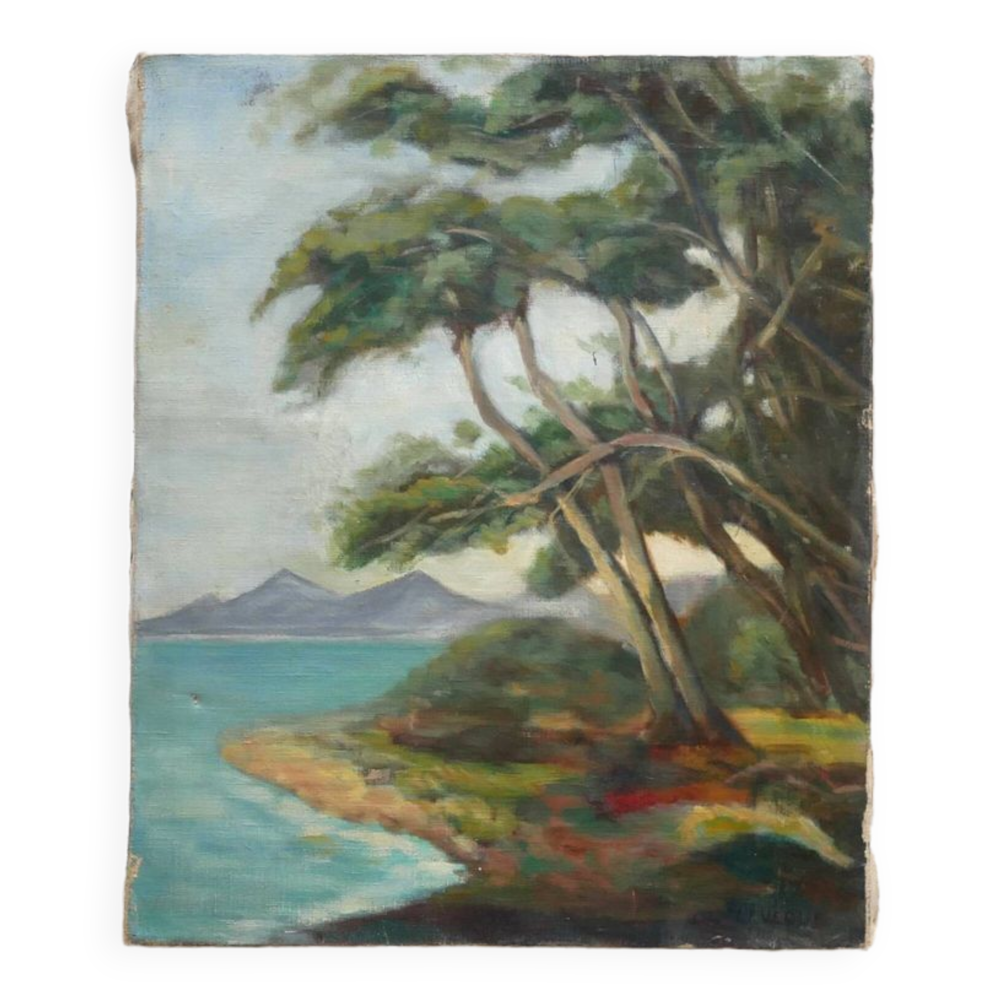 Painting on old canvas signed Lévêque