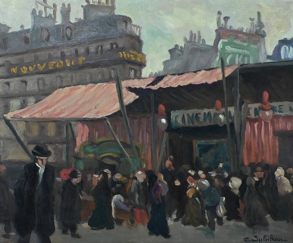 Painting “Street Scene” by C. Subileau – Early 20th century