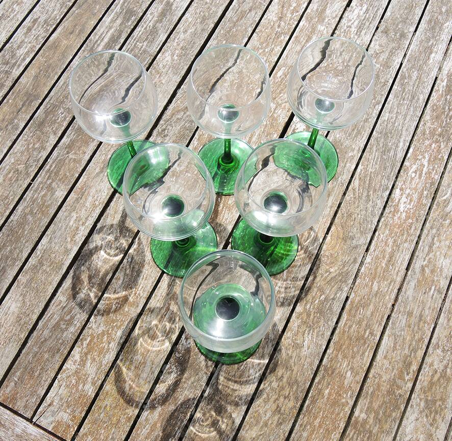 6 old white wine glasses from Alsace