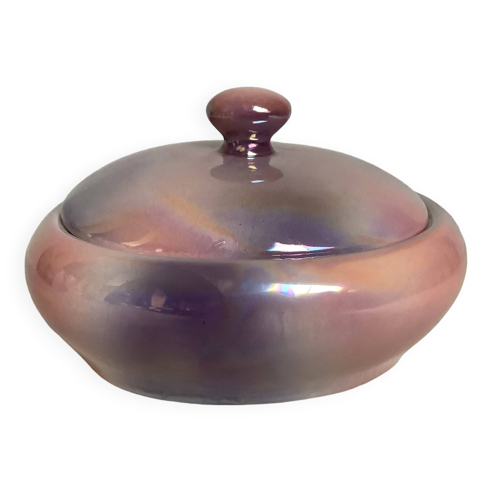 Oval box pink purple pearl iridescent 70s