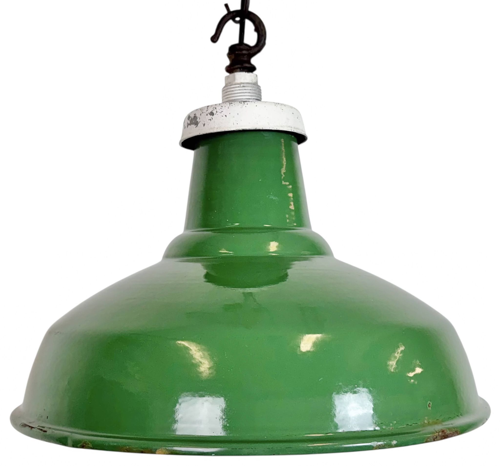 Industrial British Green Enamel Factory Pendant Lamp, 1960s