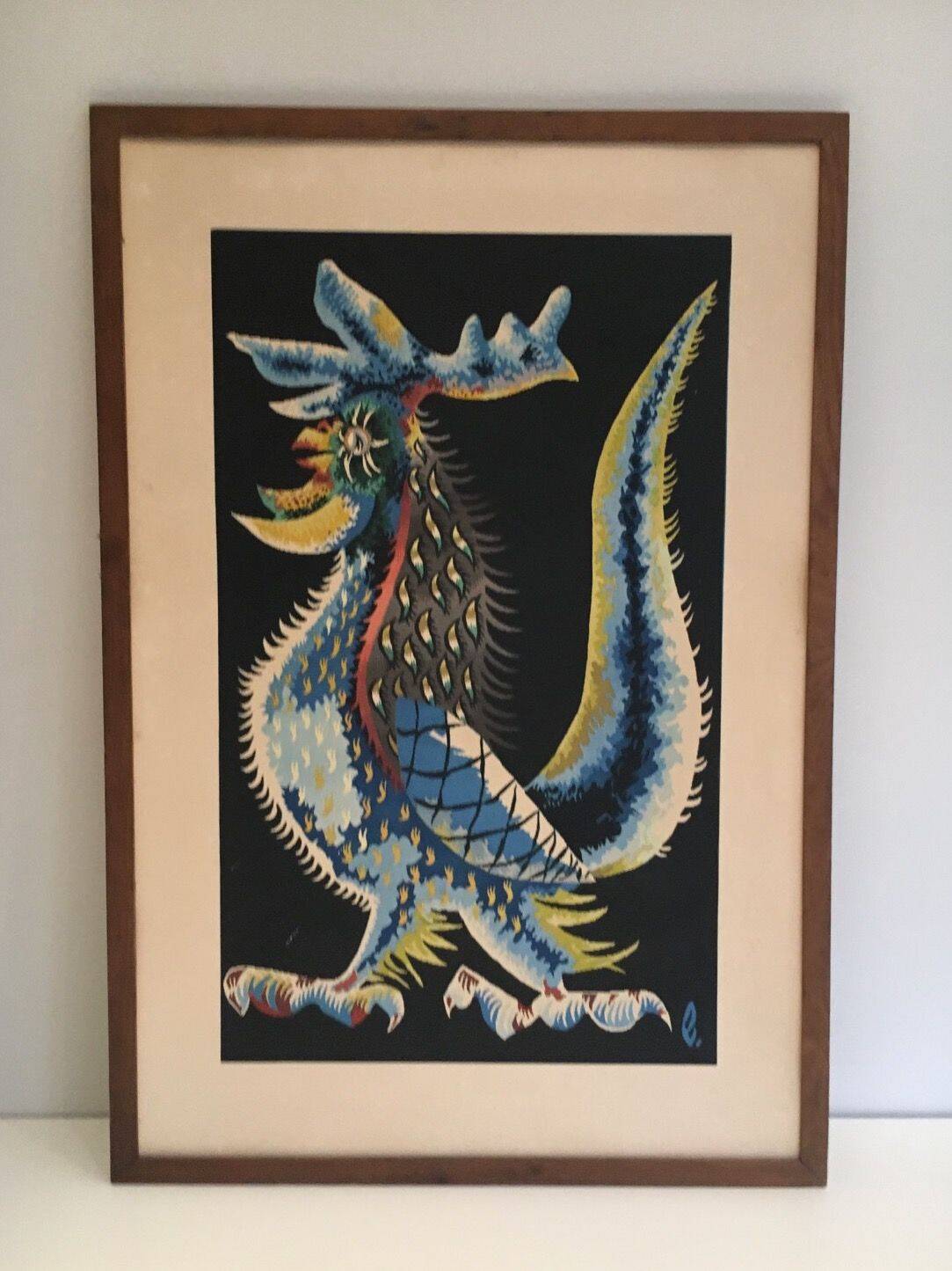 Print depicting a rooster. French work signed by Jean Lurçat. Around 1970.